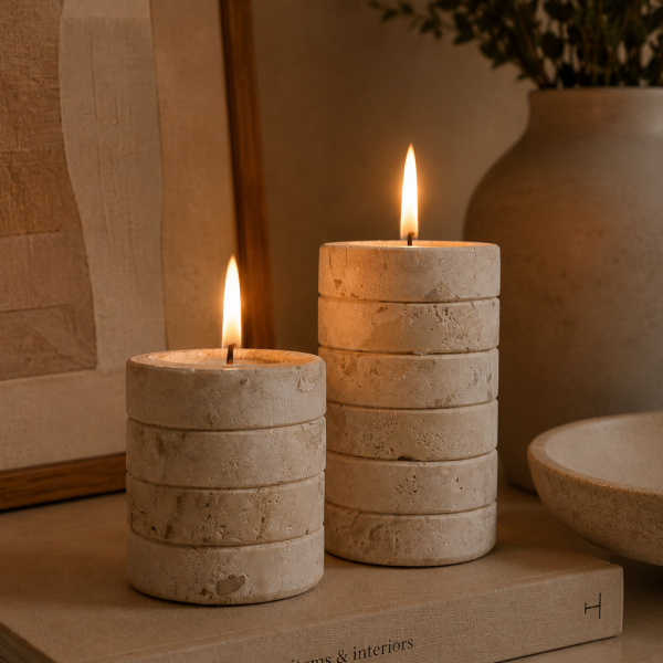 Porta-velas Lumen Grande - Mármore Travertino Nacional